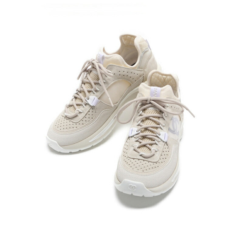 CHANEL Sneakers, Coco Mark, Suede, Light Gray, Gold-Tone Hardware, Pre-Owned - Vintage La Charme