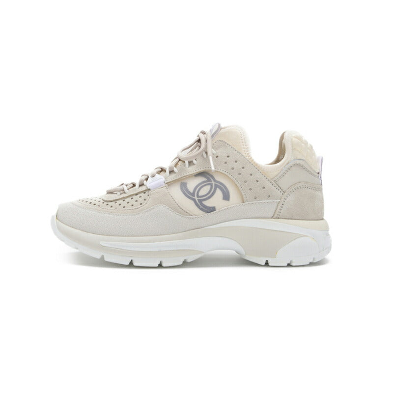 CHANEL Sneakers, Coco Mark, Suede, Light Gray, Gold-Tone Hardware, Pre-Owned - Vintage La Charme