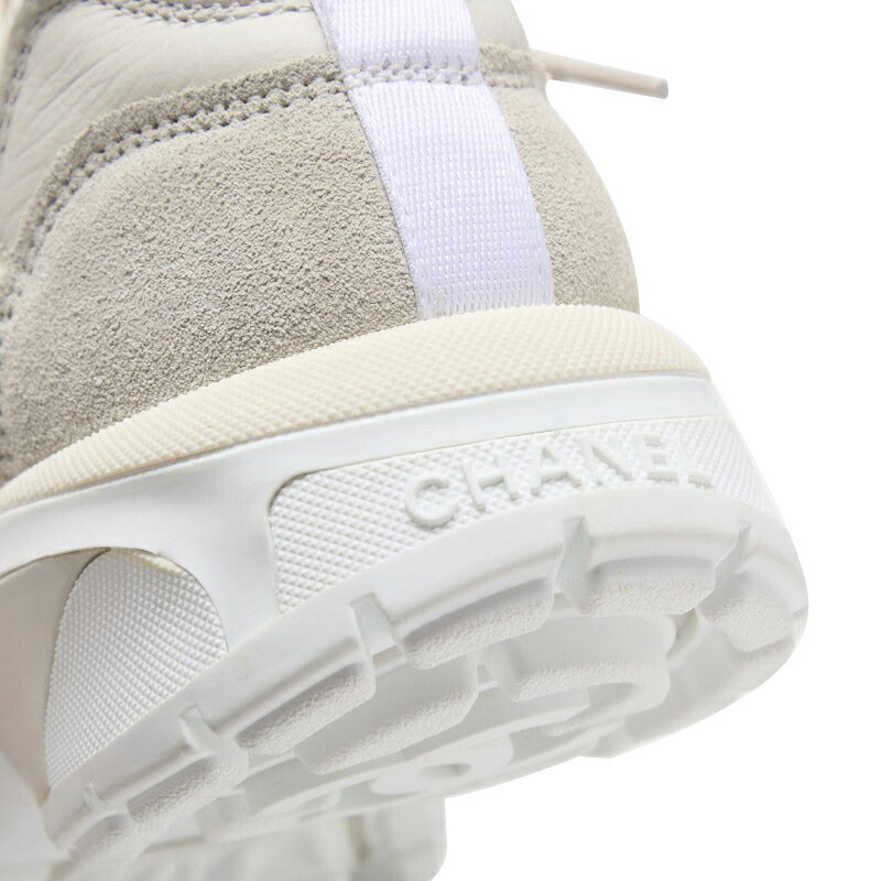 CHANEL Sneakers, Coco Mark, Suede, Light Gray, Gold-Tone Hardware, Pre-Owned - Vintage La Charme