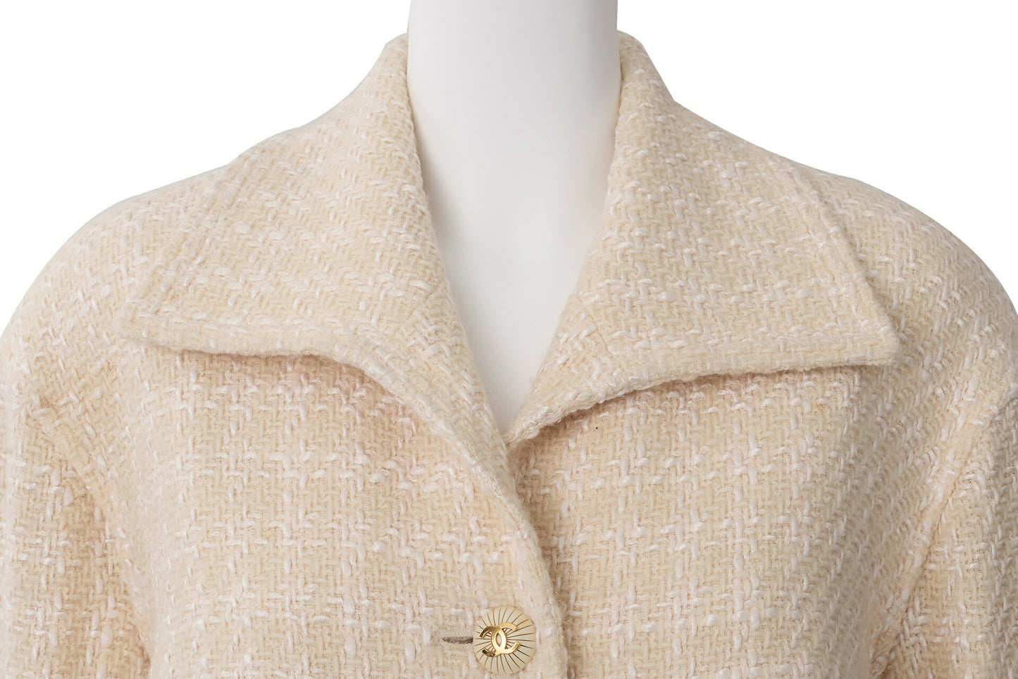 CHANEL Jacket Coat, Coco Button, Tweed, Beige, Gold-Tone Hardware, Pre-Owned - Vintage La Charme