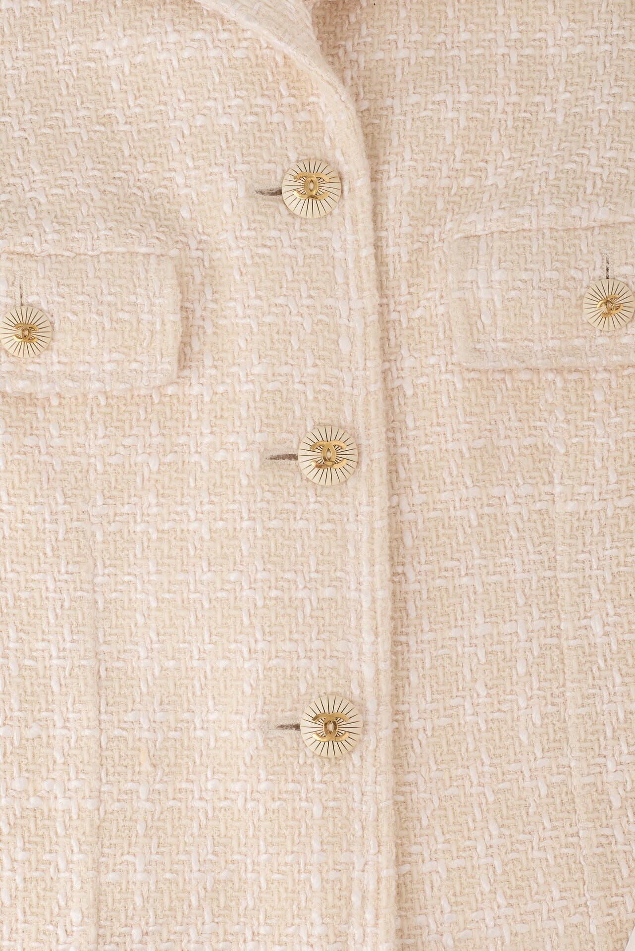 CHANEL Jacket Coat, Coco Button, Tweed, Beige, Gold-Tone Hardware, Pre-Owned - Vintage La Charme