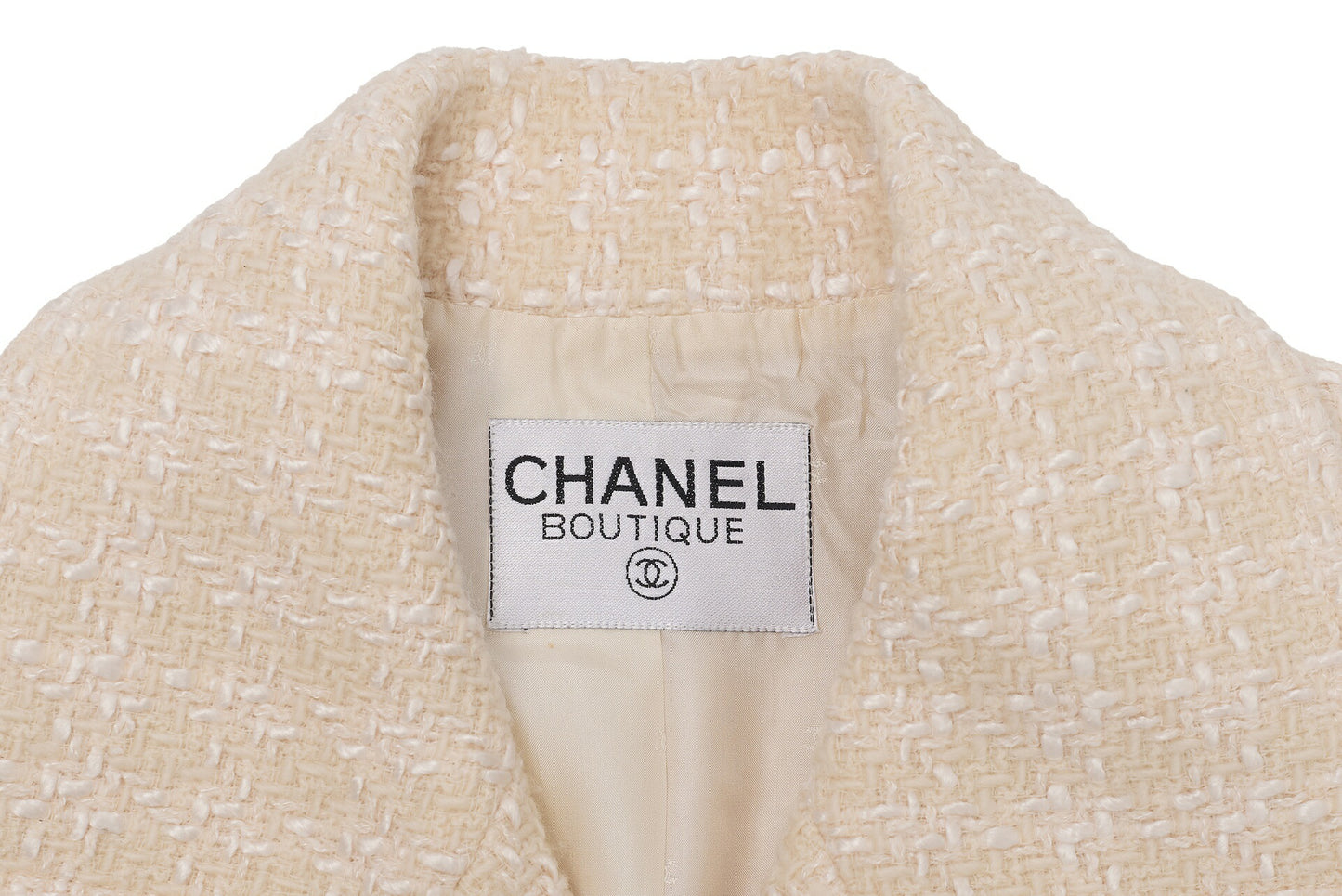 CHANEL Jacket Coat, Coco Button, Tweed, Beige, Gold-Tone Hardware, Pre-Owned - Vintage La Charme