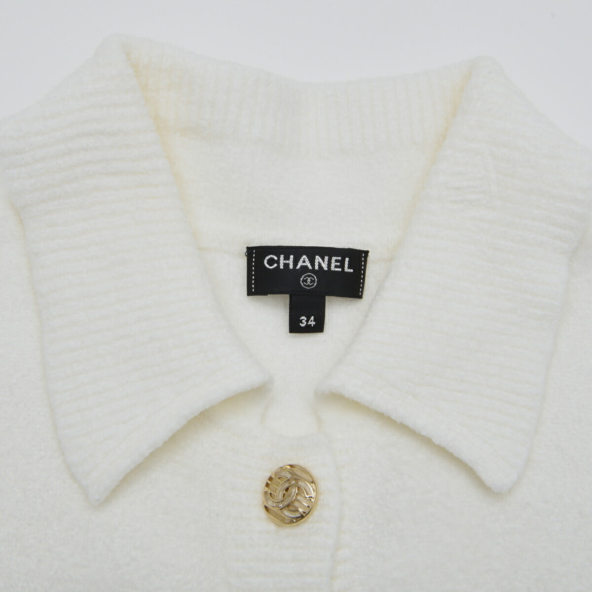 CHANEL Polo Shirt, Coco Mark, Pearl Coco Button, Cotton, White, Gold-Tone Hardware, Pre-Owned - Vintage La Charme