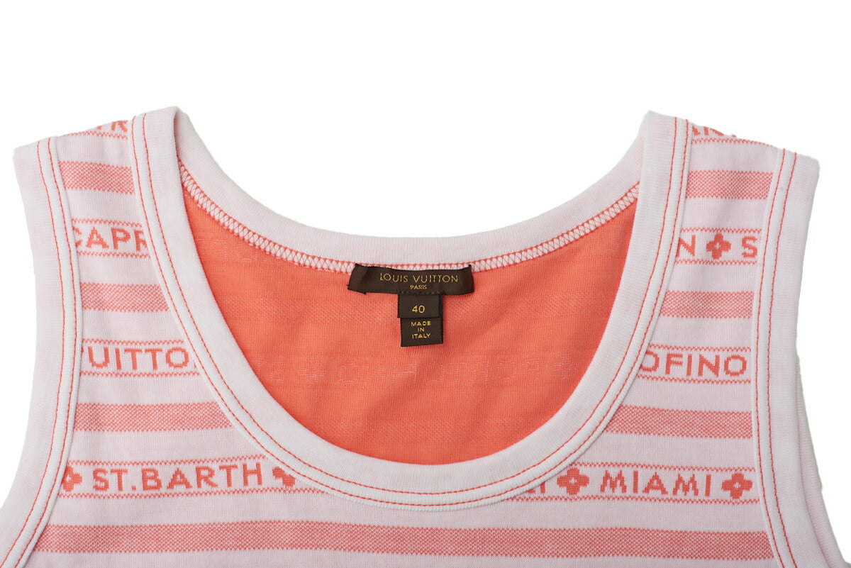 Louis Vuitton Tank Top, Logo Border, Cotton, Orange, Gold-Tone Hardware, Pre-Owned - Vintage La Charme