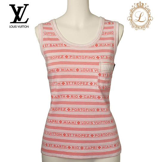 Louis Vuitton Tank Top, Logo Border, Cotton, Orange, Gold-Tone Hardware, Pre-Owned - Vintage La Charme