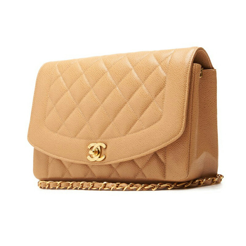 CHANEL Shoulder Bag Matelasse Diana Flap Chain Shoulder Caviar Skin Beige Gold-Tone Hardware Pre-Owned - Vintage La Charme