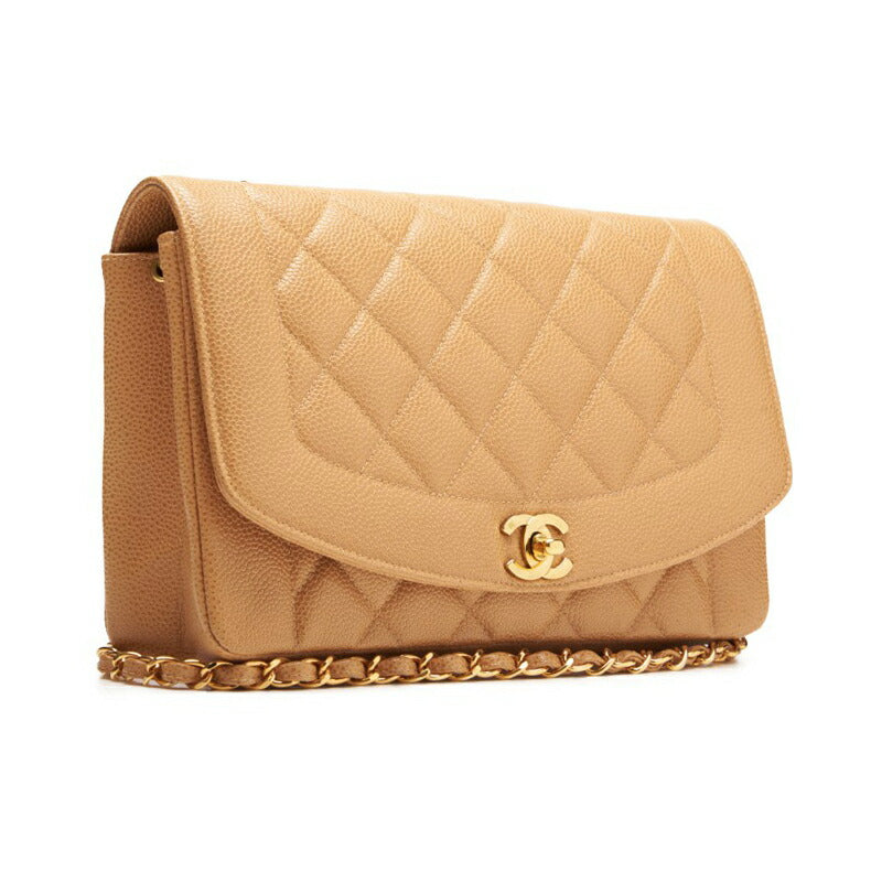 CHANEL Shoulder Bag Matelasse Diana Flap Chain Shoulder Caviar Skin Beige Gold-Tone Hardware Pre-Owned - Vintage La Charme