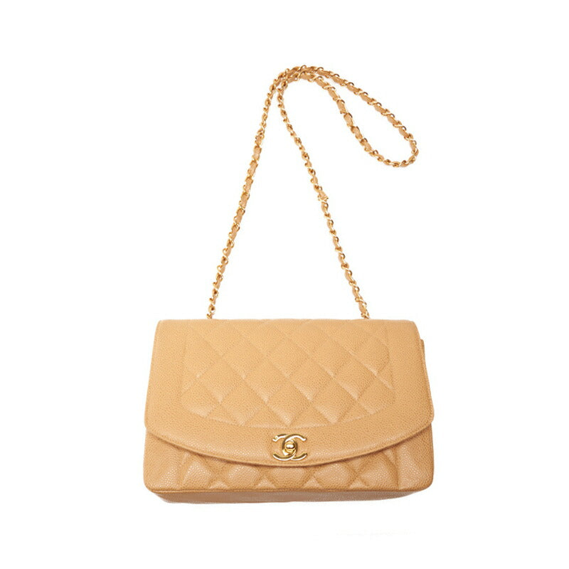 CHANEL Shoulder Bag Matelasse Diana Flap Chain Shoulder Caviar Skin Beige Gold-Tone Hardware Pre-Owned - Vintage La Charme