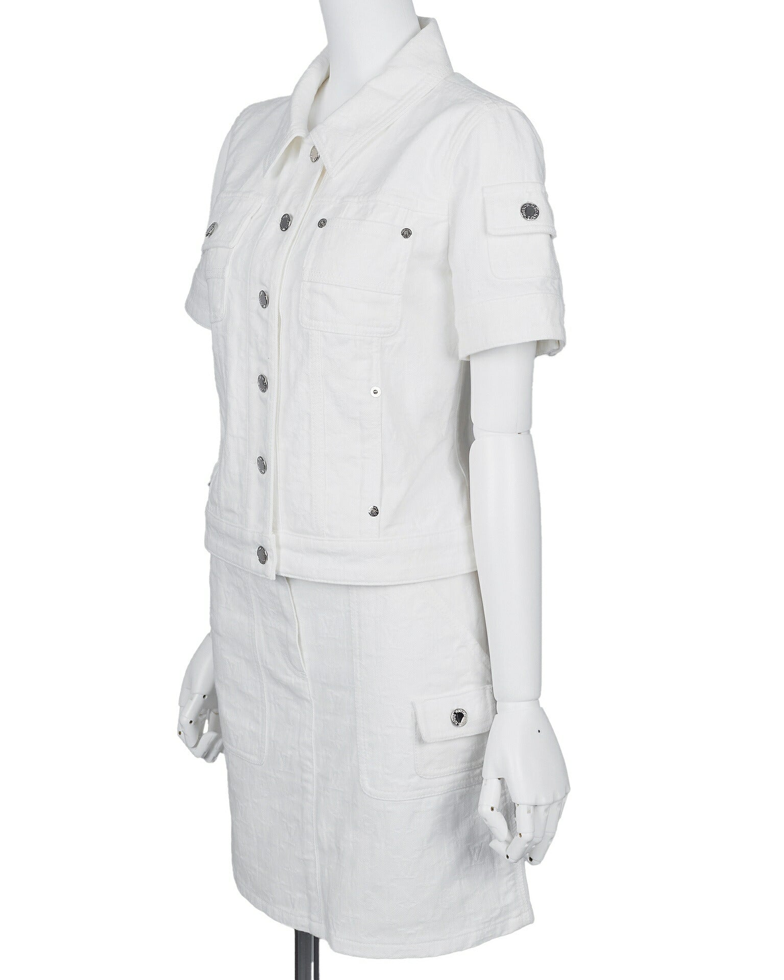 Louis Vuitton Set Up Jacket and Skirt, Monogram, Cotton, White, Silver-Tone Hardware, Pre-Owned - Vintage La Charme