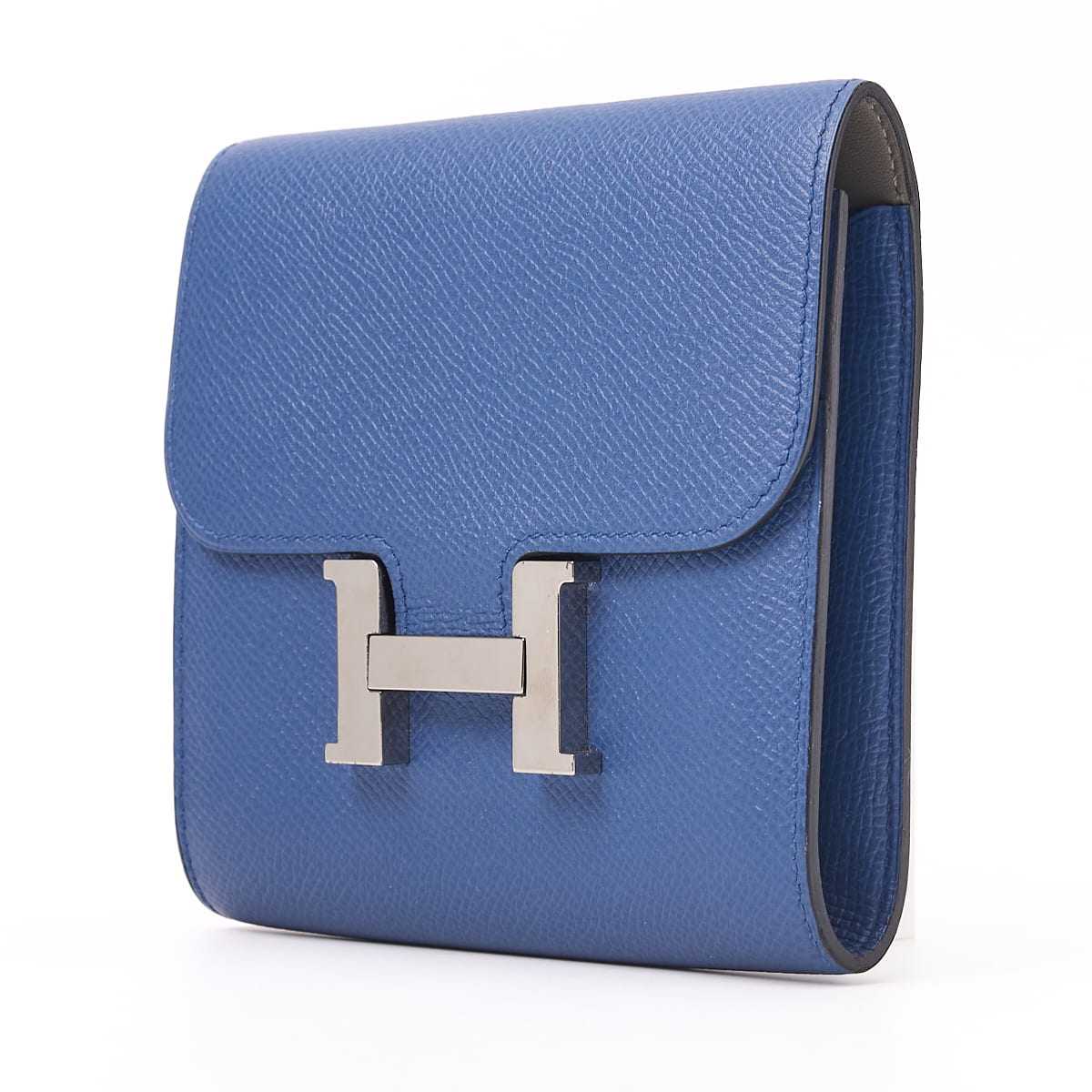 HERMES Constance Compact Two-Fold Wallet Epson Leather Blue Izmir Silver-Tone Hardware Pre-Owned - Vintage La Charme
