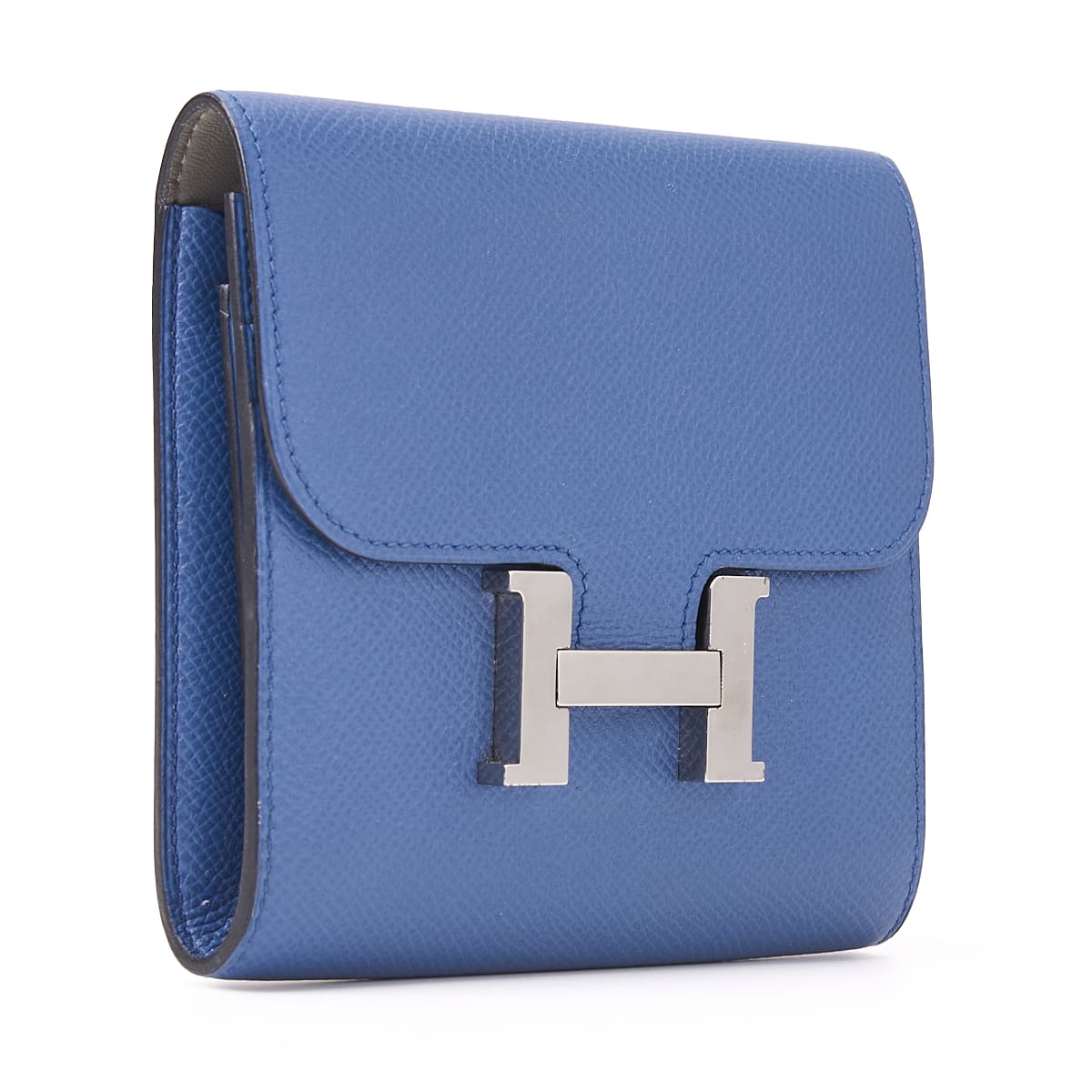 HERMES Constance Compact Two-Fold Wallet Epson Leather Blue Izmir Silver-Tone Hardware Pre-Owned - Vintage La Charme