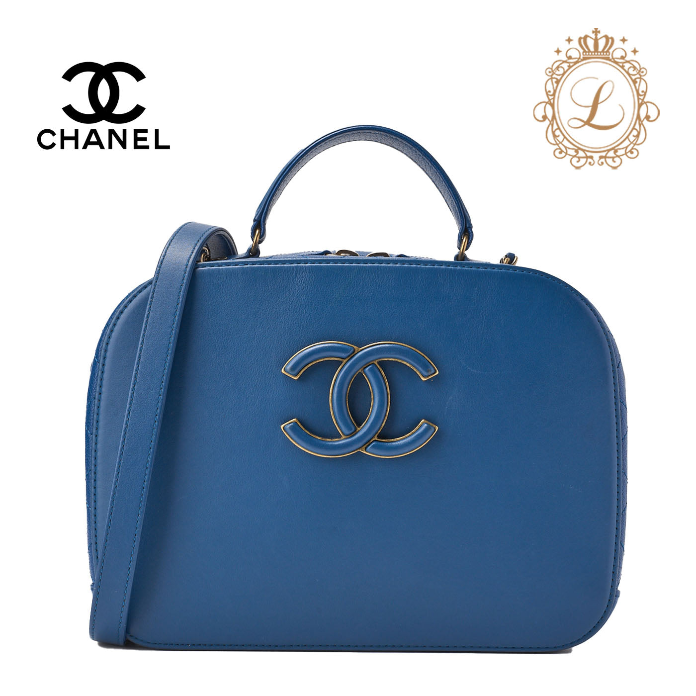 CHANEL Big Coco Top Handle 2WAY Chain Shoulder Bag Lambskin Caviar Skin Blue Gold-Tone Hardware Pre-Owned - Vintage La Charme