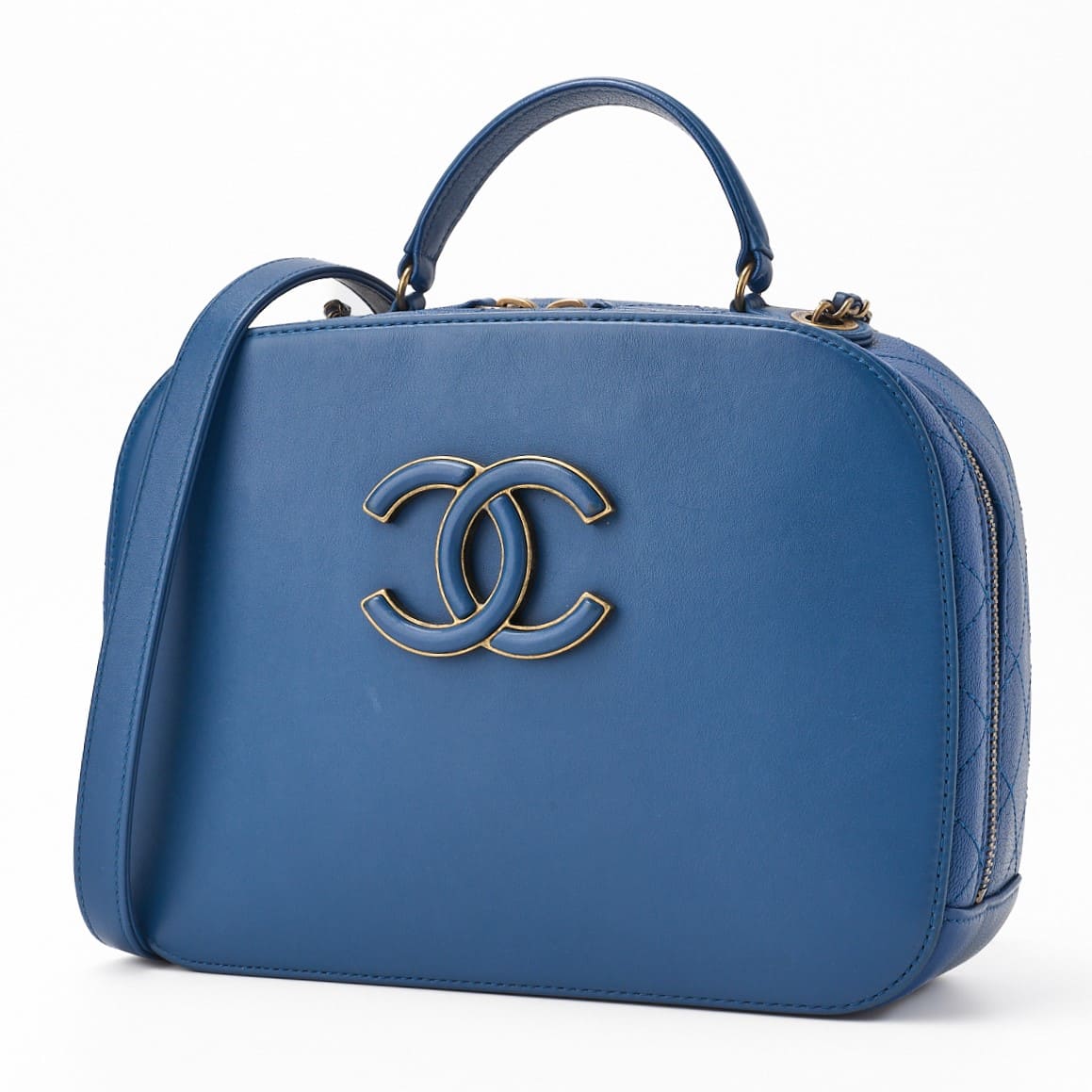 CHANEL Big Coco Top Handle 2WAY Chain Shoulder Bag Lambskin Caviar Skin Blue Gold-Tone Hardware Pre-Owned - Vintage La Charme