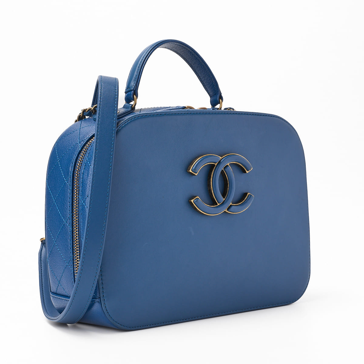 CHANEL Big Coco Top Handle 2WAY Chain Shoulder Bag Lambskin Caviar Skin Blue Gold-Tone Hardware Pre-Owned - Vintage La Charme