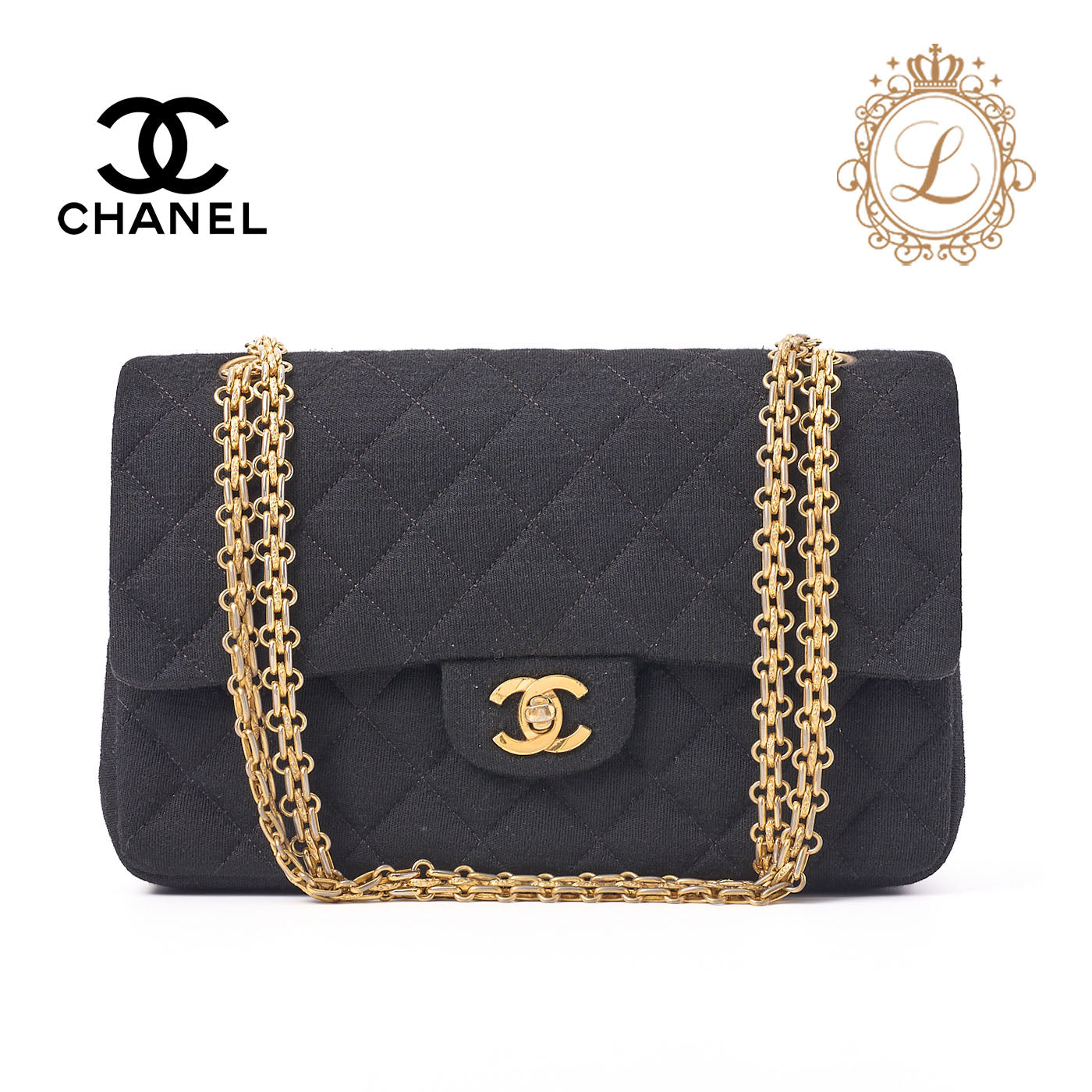 CHANEL Shoulder Bag Matelasse Turn Lock Double Flap Lambskin Black Gold-Tone Hardware Pre-Owned - Vintage La Charme