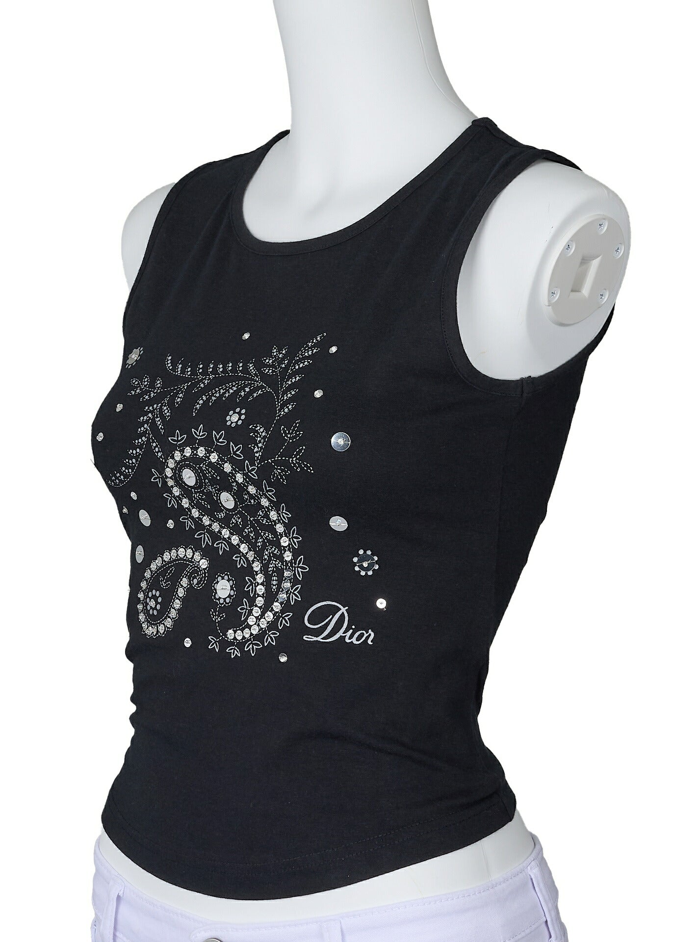 Dior Sleeveless Tank Top, Logo, Cotton, Black, Silver-Tone Hardware, Pre-Owned - Vintage La Charme