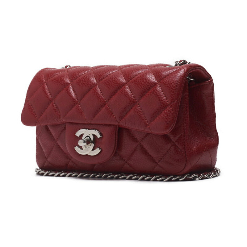 CHANEL Mini Shoulder Bag Matelasse Chain Shoulder Caviar Skin Red Silver-Tone Hardware Pre-Owned - Vintage La Charme