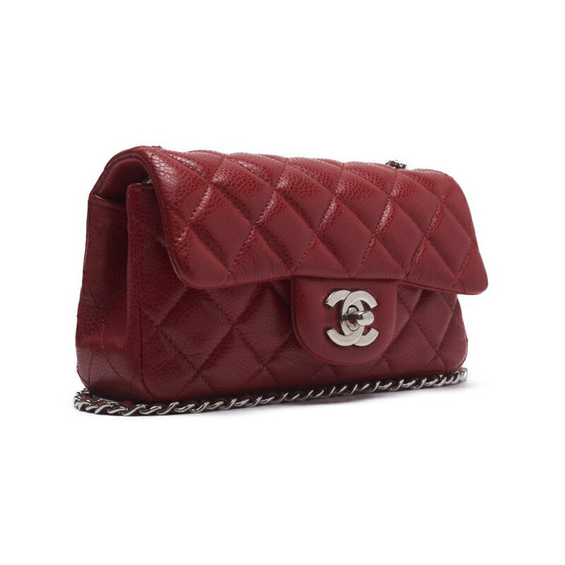 CHANEL Mini Shoulder Bag Matelasse Chain Shoulder Caviar Skin Red Silver-Tone Hardware Pre-Owned - Vintage La Charme