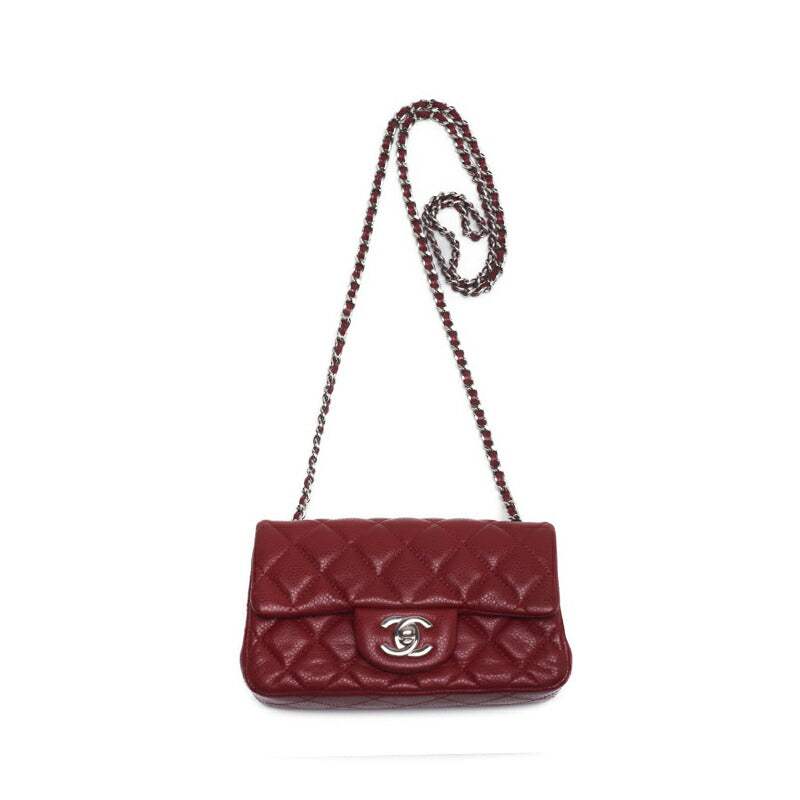 CHANEL Mini Shoulder Bag Matelasse Chain Shoulder Caviar Skin Red Silver-Tone Hardware Pre-Owned - Vintage La Charme