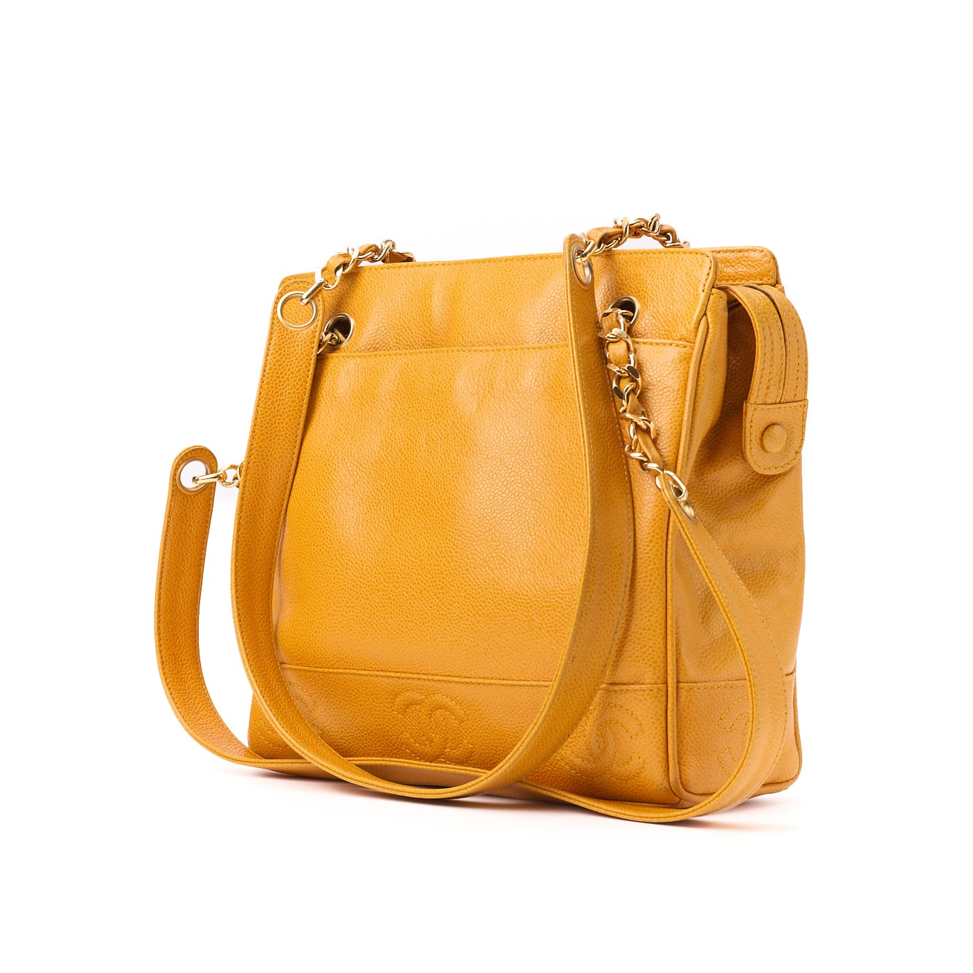 CHANEL Shoulder Bag, Triple Coco With Ball Charm, Double Chain, Caviar Skin, Orange, Gold-Tone Hardware, Pre-Owned - Vintage La Charme