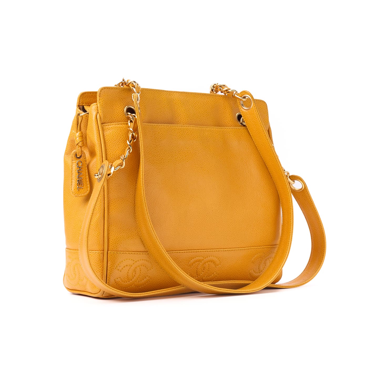 CHANEL Shoulder Bag, Triple Coco With Ball Charm, Double Chain, Caviar Skin, Orange, Gold-Tone Hardware, Pre-Owned - Vintage La Charme