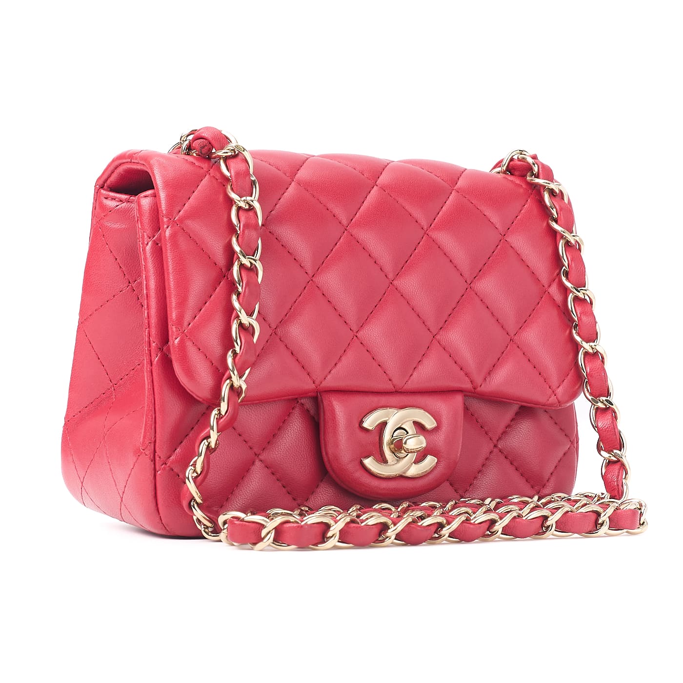 CHANEL Mini Shoulder Bag, Matelasse, Turn Lock, Lambskin, Red, Gold-Tone Hardware, Pre-Owned - Vintage La Charme