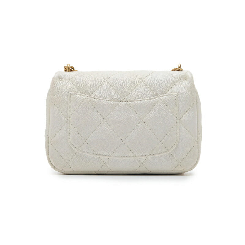 CHANEL Mini Shoulder Bag, Matelasse, Turn Lock, Caviar Skin, White, Gold-Tone Hardware, Pre-Owned - Vintage La Charme