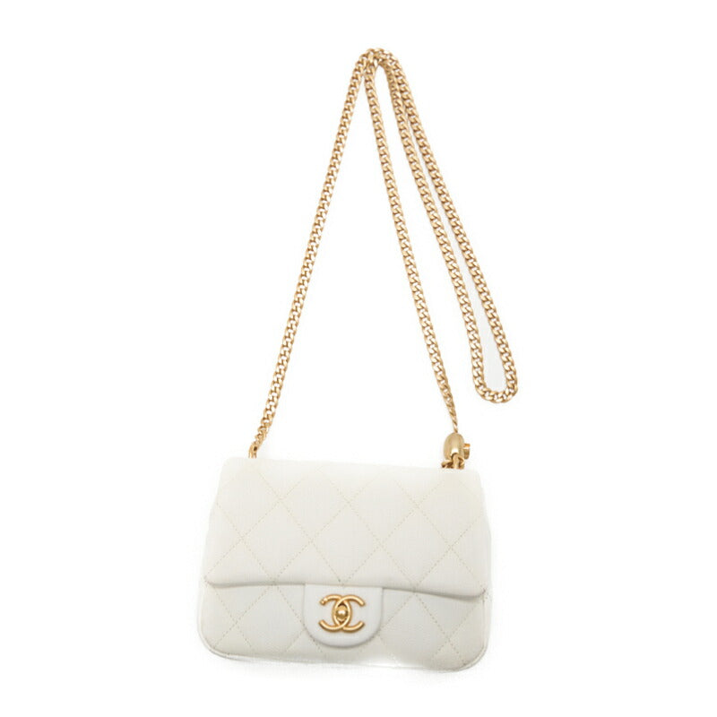CHANEL Mini Shoulder Bag, Matelasse, Turn Lock, Caviar Skin, White, Gold-Tone Hardware, Pre-Owned - Vintage La Charme