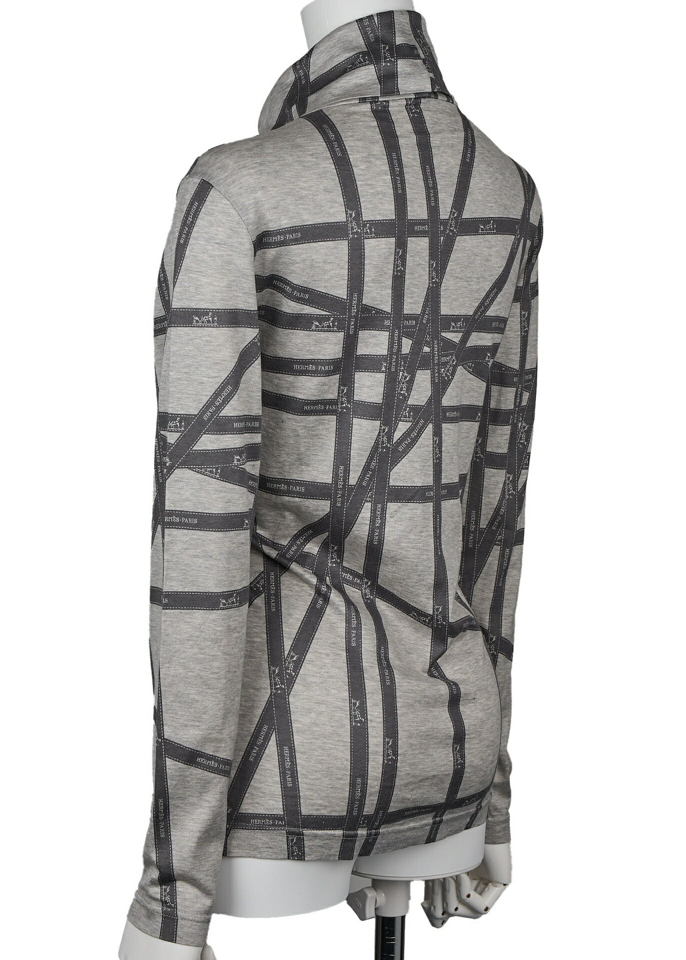 Hermes Turtleneck Long Sleeve Top, Logo Ribbon Design, Grey, Silver-Tone Hardware, Pre-Owned - Vintage La Charme