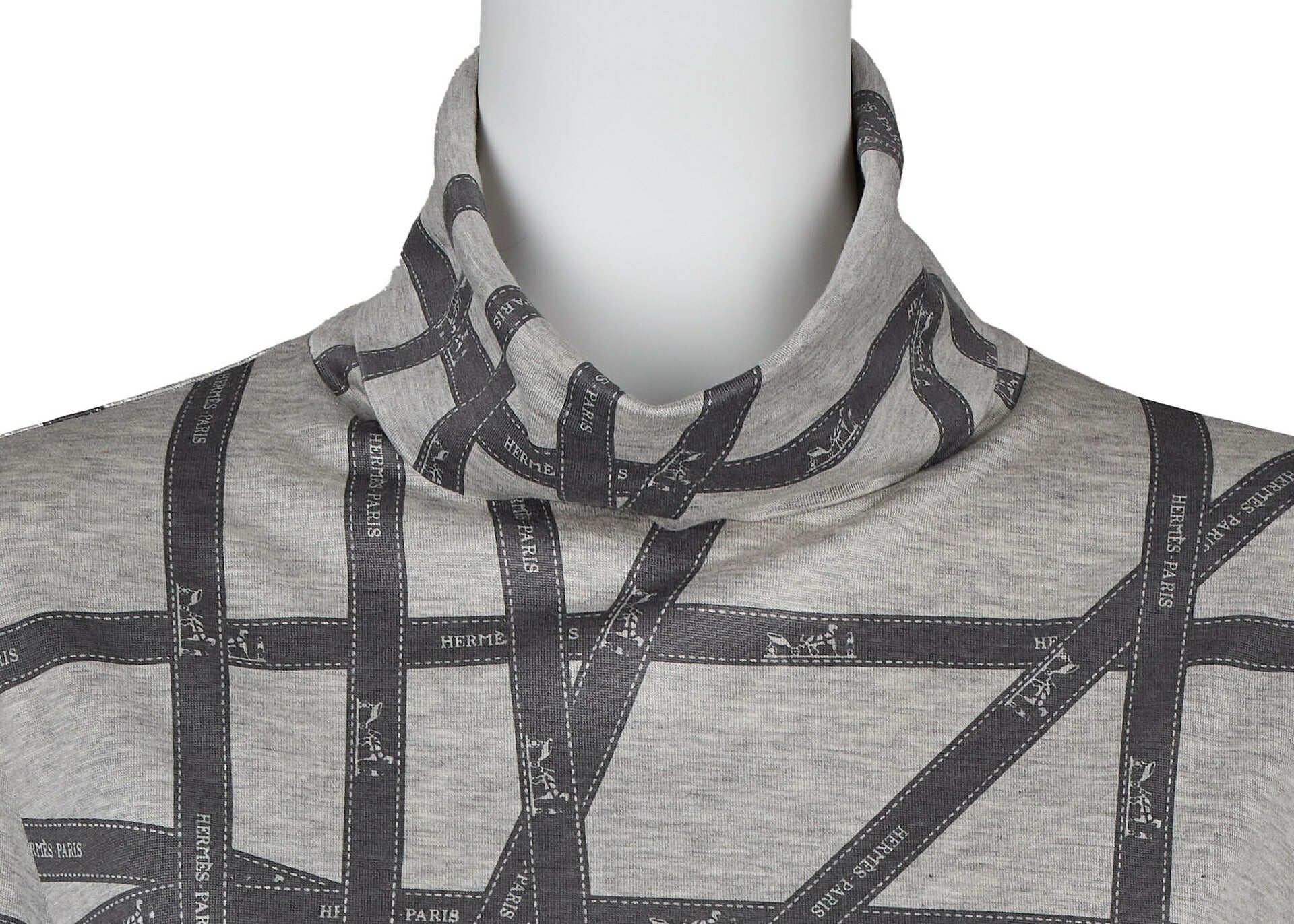 Hermes Turtleneck Long Sleeve Top, Logo Ribbon Design, Grey, Silver-Tone Hardware, Pre-Owned - Vintage La Charme