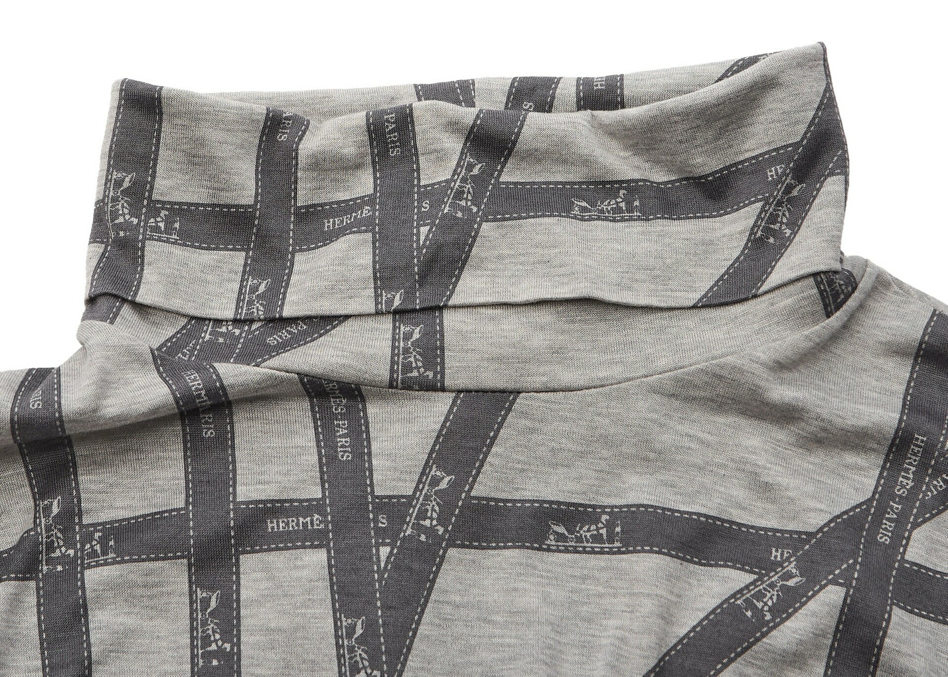 Hermes Turtleneck Long Sleeve Top, Logo Ribbon Design, Grey, Silver-Tone Hardware, Pre-Owned - Vintage La Charme