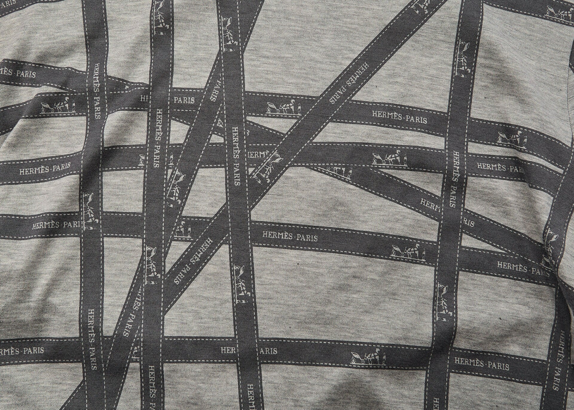 Hermes Turtleneck Long Sleeve Top, Logo Ribbon Design, Grey, Silver-Tone Hardware, Pre-Owned - Vintage La Charme