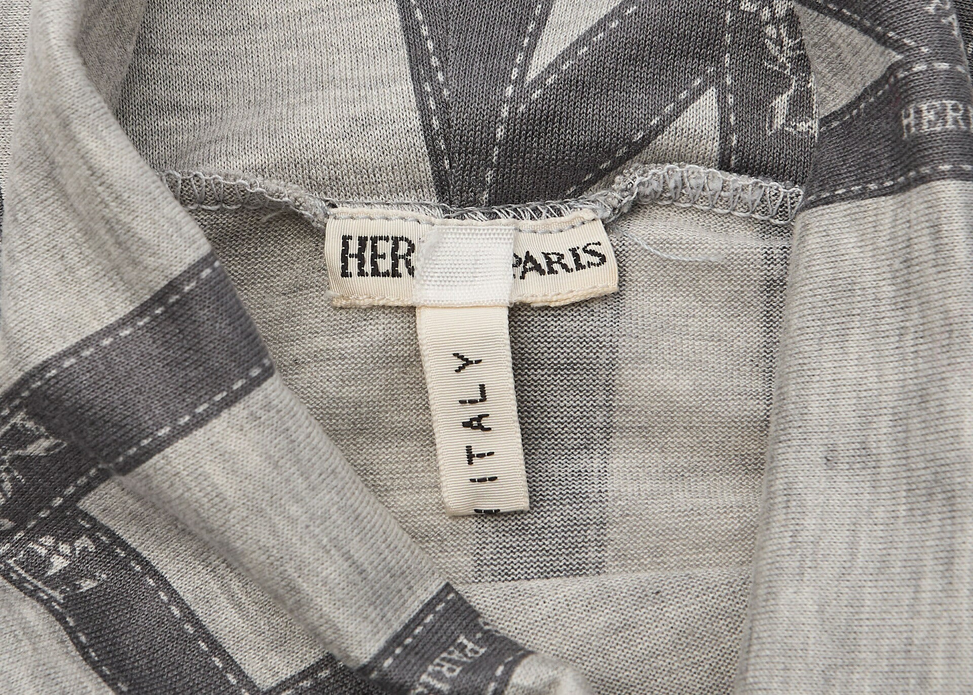 Hermes Turtleneck Long Sleeve Top, Logo Ribbon Design, Grey, Silver-Tone Hardware, Pre-Owned - Vintage La Charme