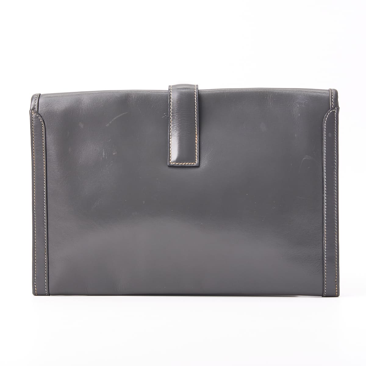HERMES Jije PM Clutch Bag, Box Calf, Gray, Silver-Tone Hardware, Pre-Owned - Vintage La Charme