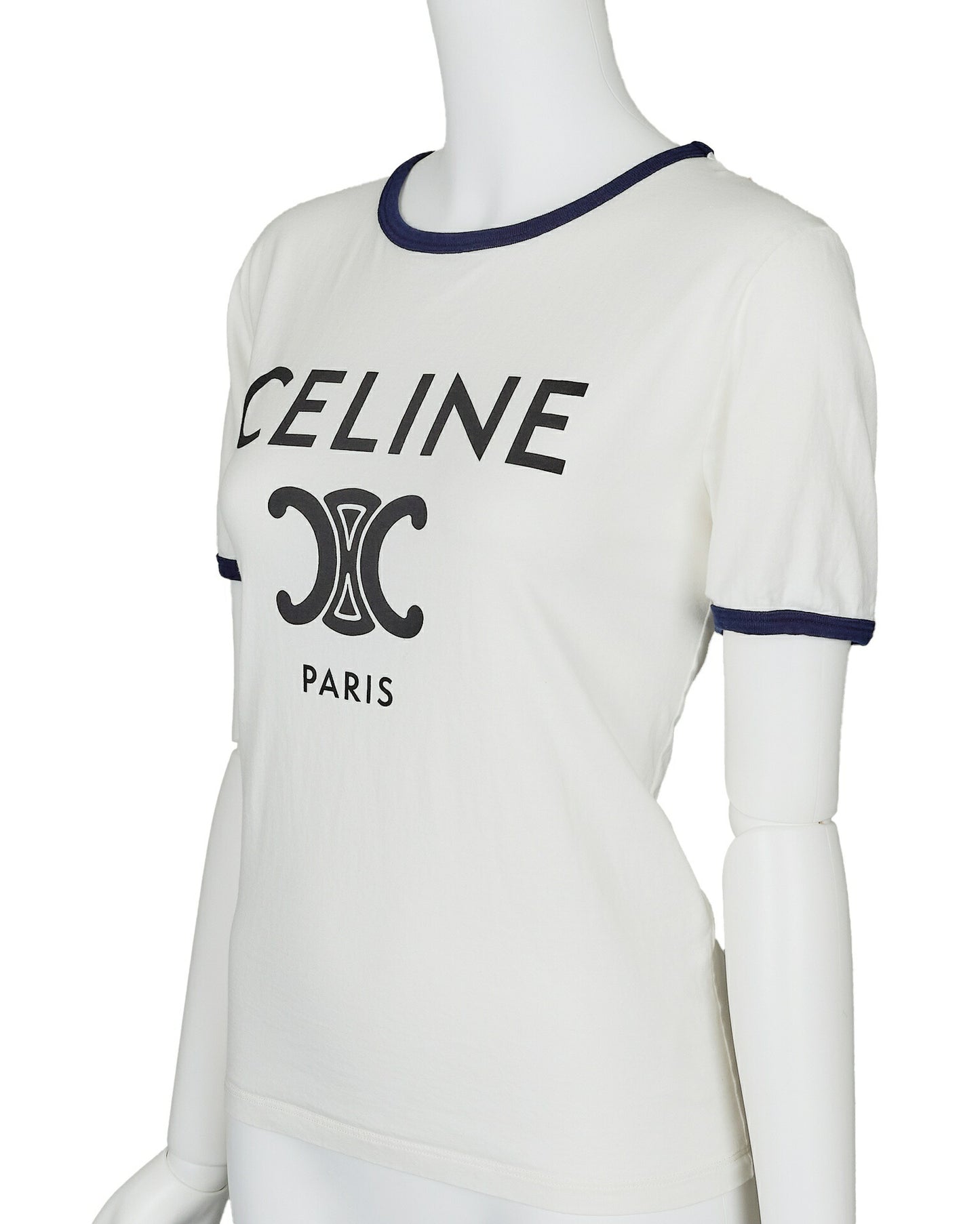 CELINE T-Shirt, Triomphe Logo, Cut and Sew, Cotton, White, Pre-Owned - Vintage La Charme