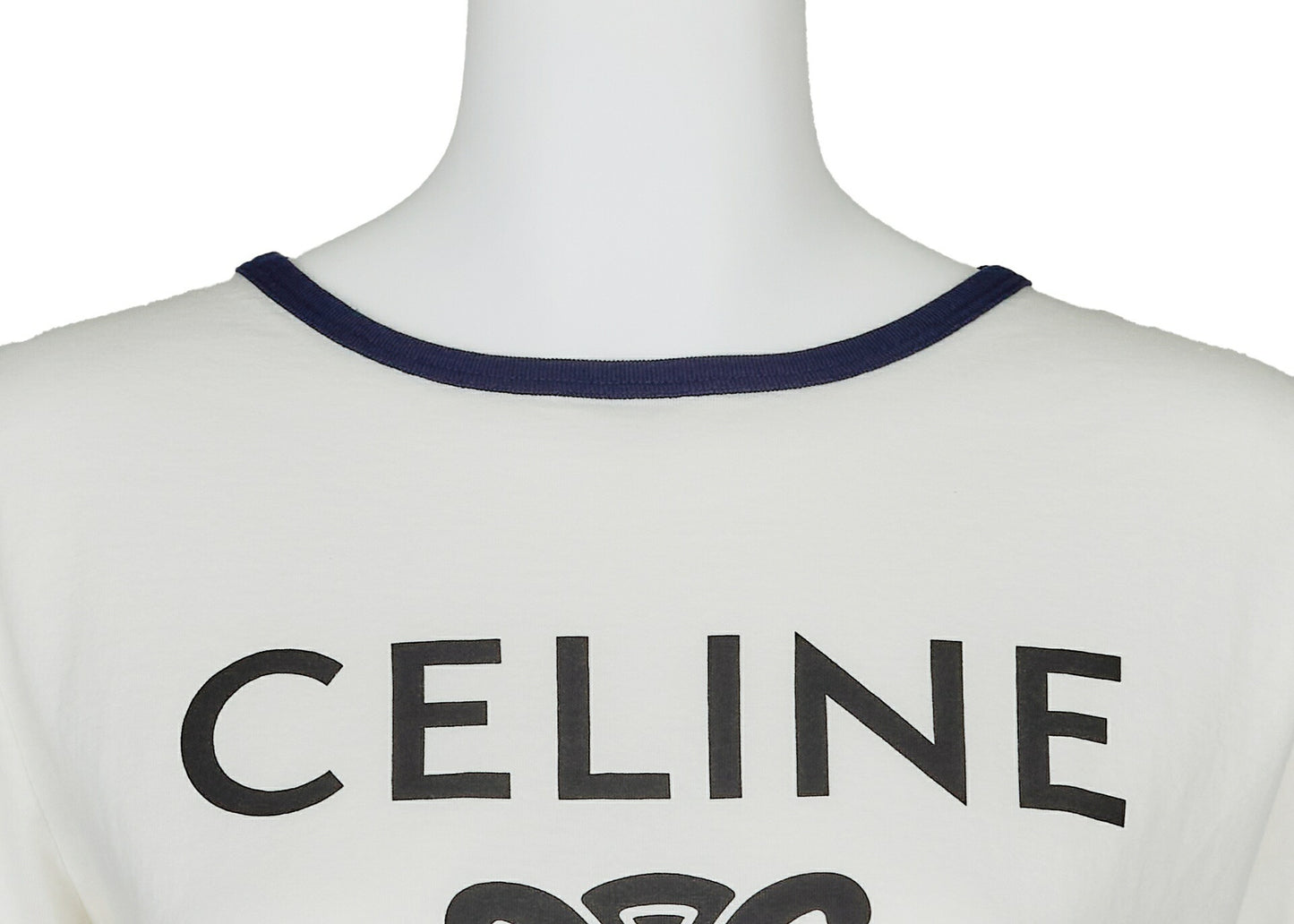 CELINE T-Shirt, Triomphe Logo, Cut and Sew, Cotton, White, Pre-Owned - Vintage La Charme