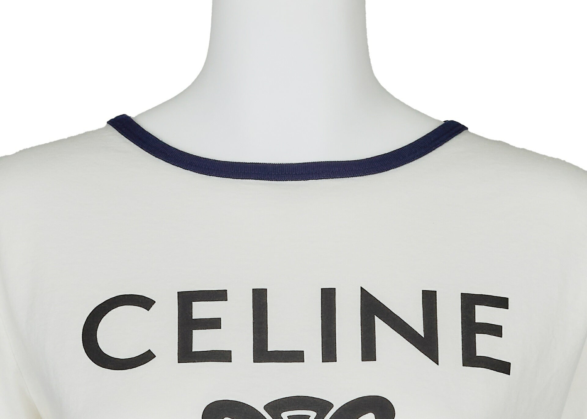 CELINE T-Shirt, Triomphe Logo, Cut and Sew, Cotton, White, Pre-Owned - Vintage La Charme