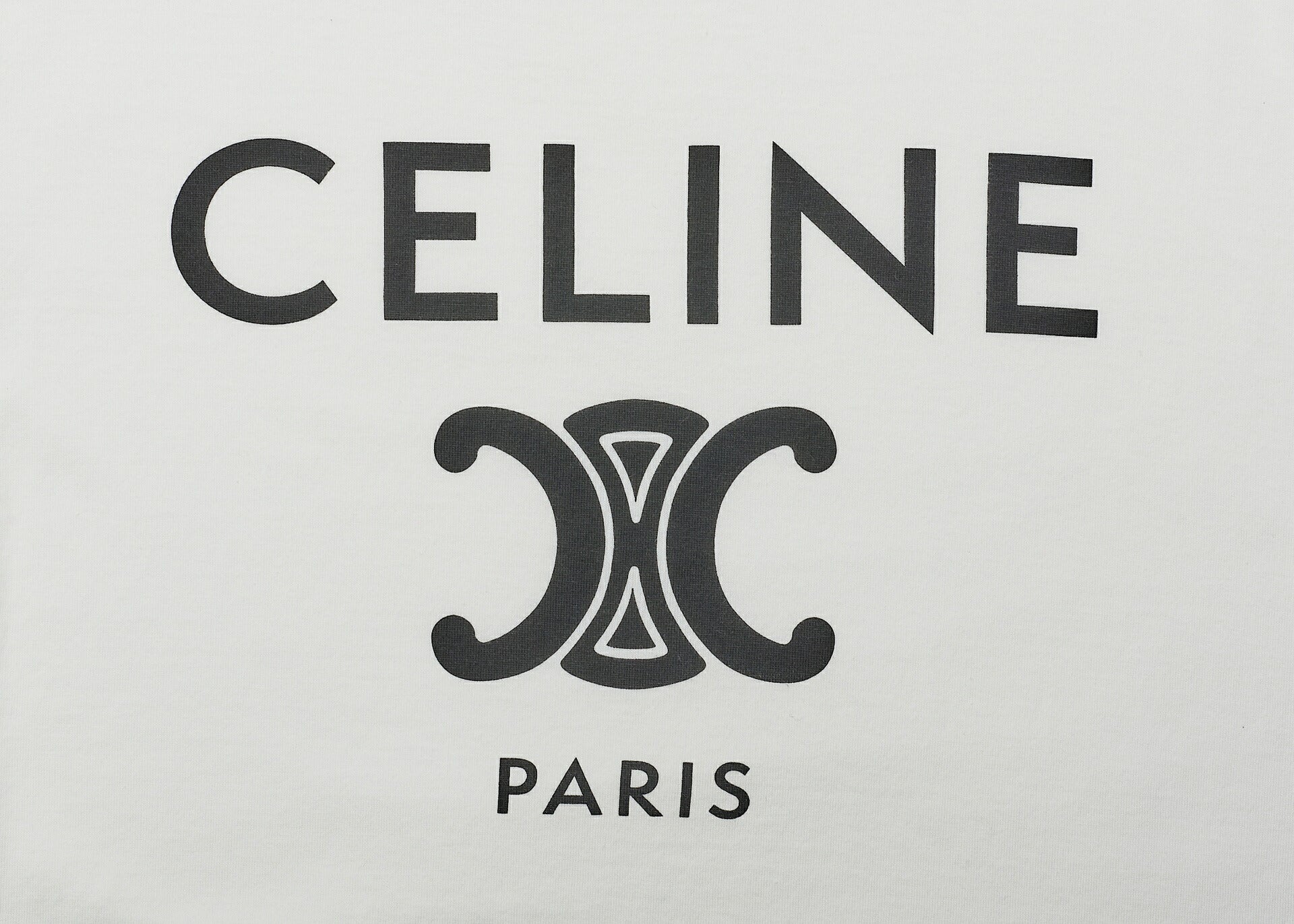 CELINE T-Shirt, Triomphe Logo, Cut and Sew, Cotton, White, Pre-Owned - Vintage La Charme