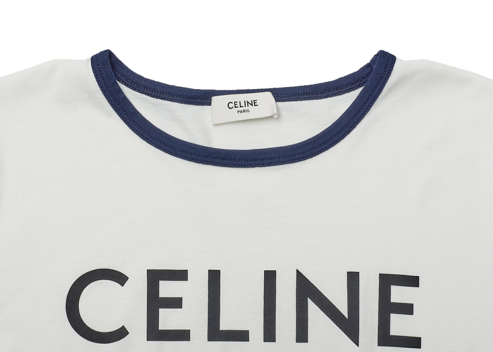 CELINE T-Shirt, Triomphe Logo, Cut and Sew, Cotton, White, Pre-Owned - Vintage La Charme