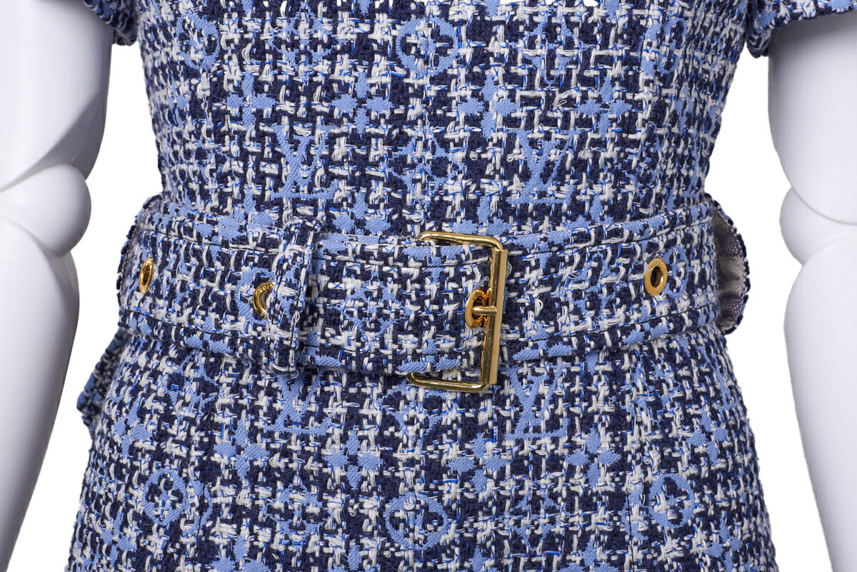 Louis Vuitton One Piece Dress, Monogram, Tweed, Blue, Gold-Tone Hardware, Pre-Owned - Vintage La Charme