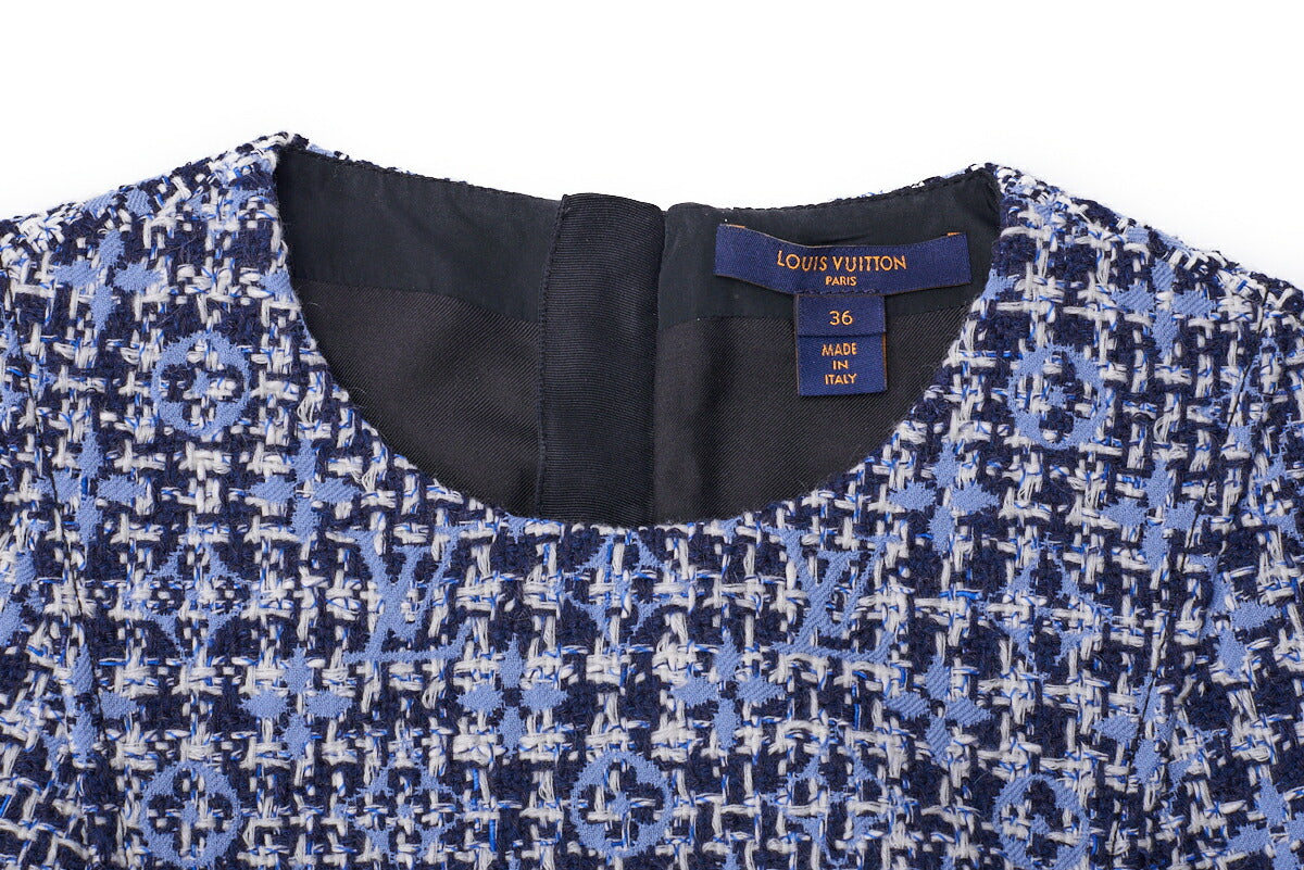 Louis Vuitton One Piece Dress, Monogram, Tweed, Blue, Gold-Tone Hardware, Pre-Owned - Vintage La Charme