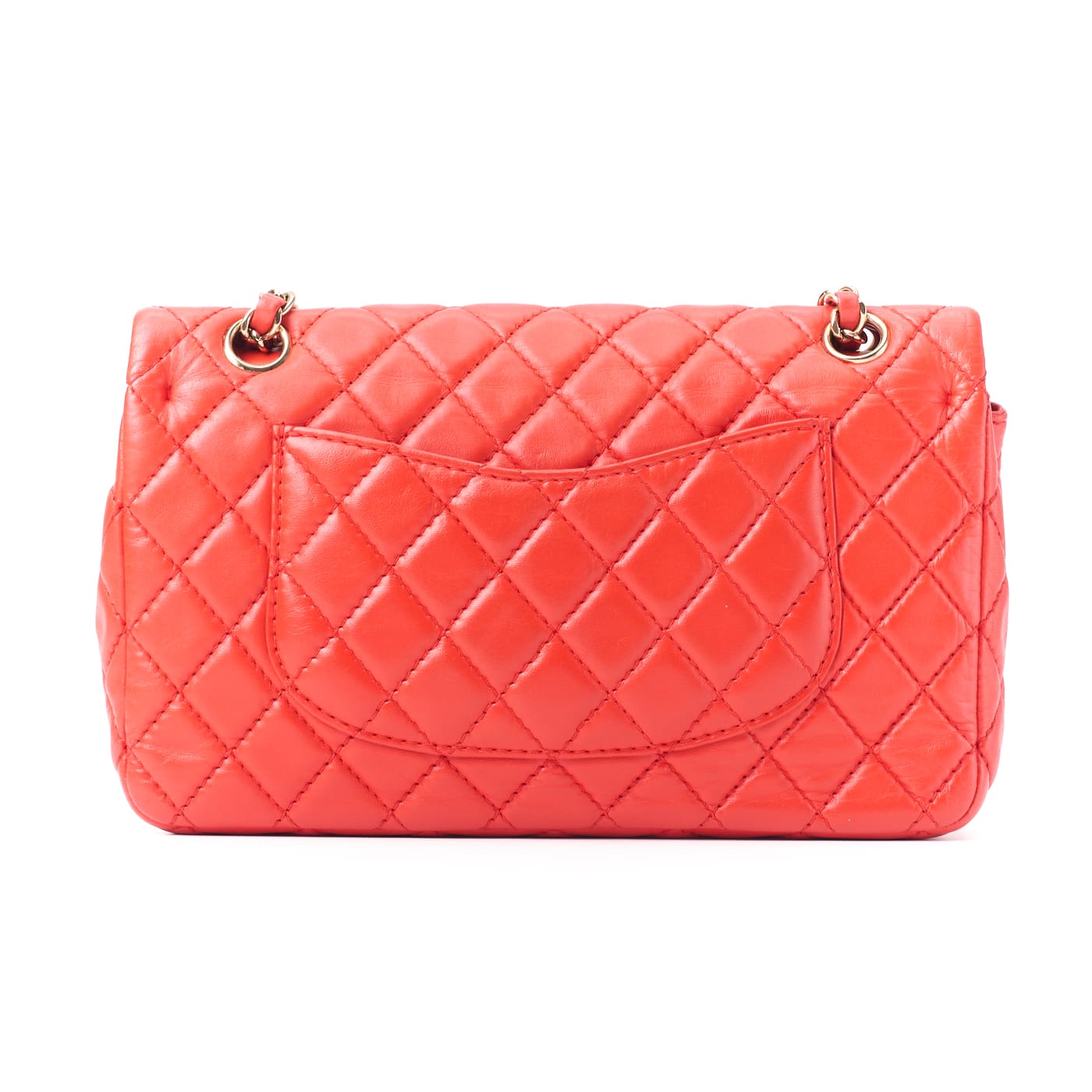 CHANEL Shoulder Bag Matelasse Turn Lock Double Flap Lambskin Red Gold-Tone Hardware Pre-Owned - Vintage La Charme