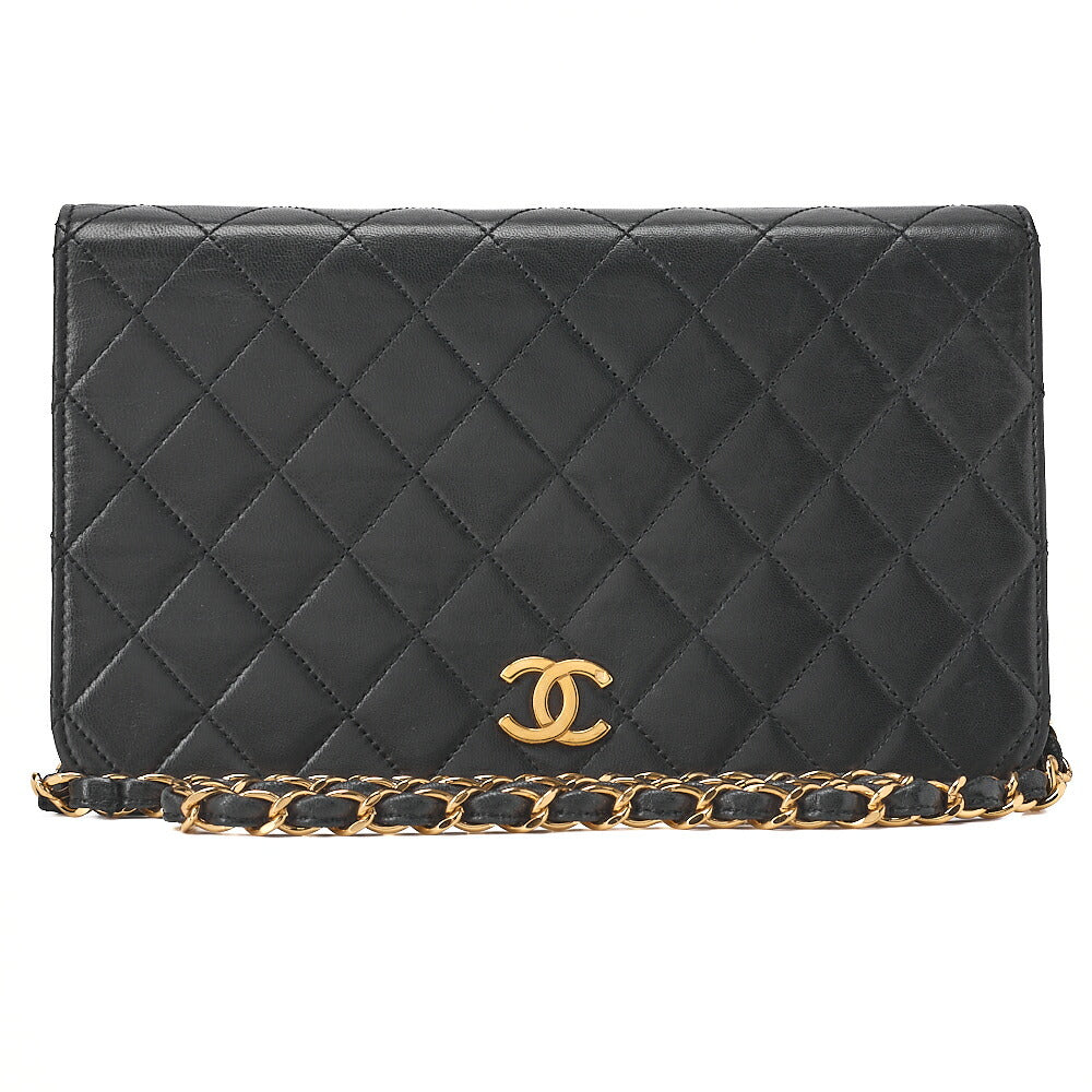 CHANEL Lambskin Matelasse Full Flap 23cm Push Lock Chain Shoulder Black Gold-Tone Hardware, Pre-Owned