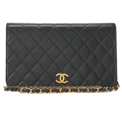 CHANEL Lambskin Matelasse Full Flap 23cm Push Lock Chain Shoulder Black Gold-Tone Hardware, Pre-Owned