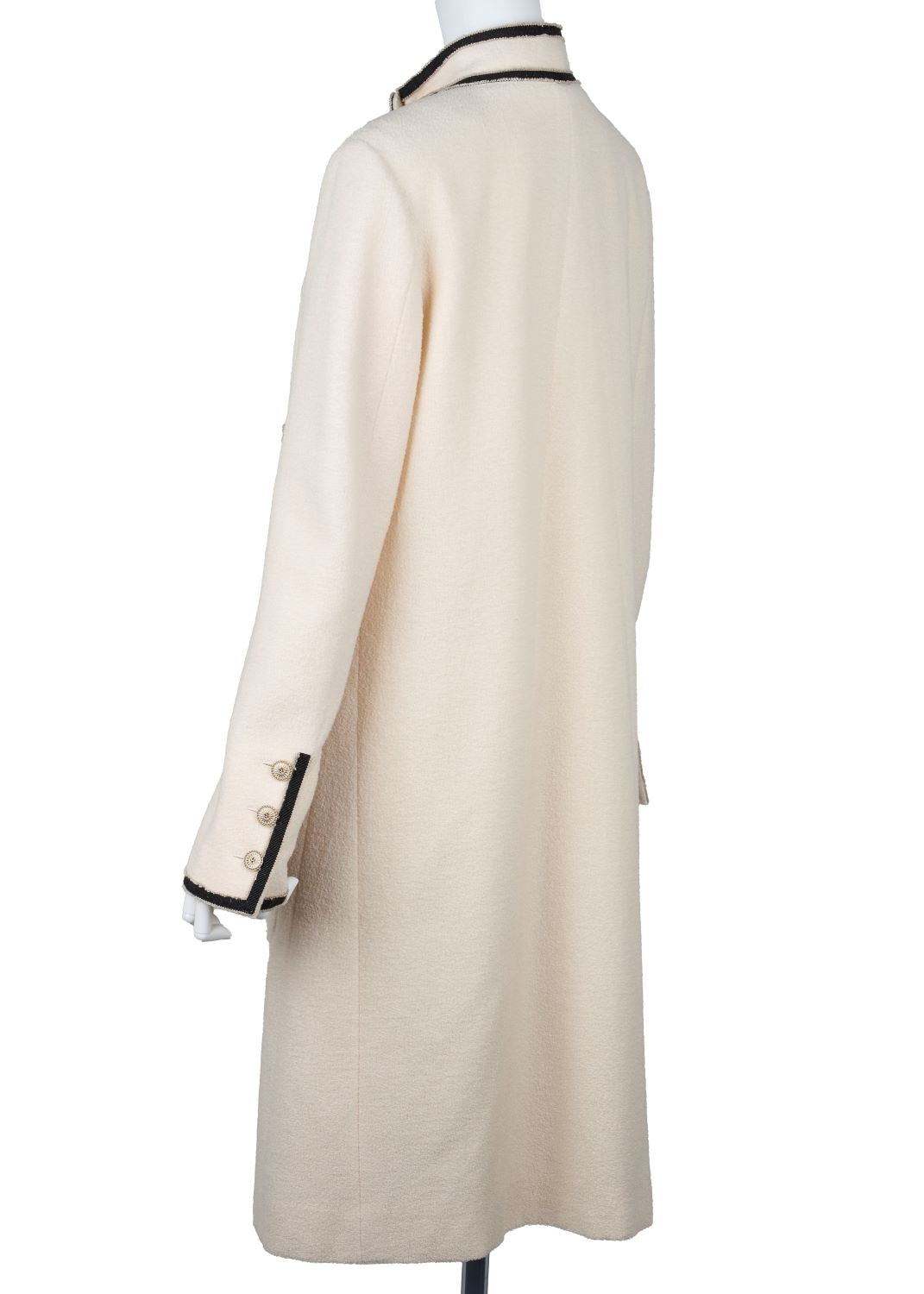 CHANEL Long Coat, Coco Button, Wool Nylon Silk Blend, Ivory, Gold-Tone Hardware, Pre-Owned - Vintage La Charme