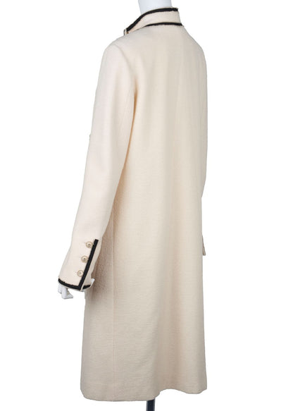 CHANEL Long Coat, Coco Button, Wool Nylon Silk Blend, Ivory, Gold-Tone Hardware, Pre-Owned - Vintage La Charme