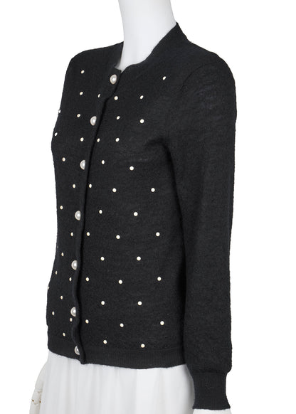 CHANEL Cardigan, Coco Button, Long Sleeve, Mohair Cashmere Blend, Black, Gold-Tone Hardware, Pre-Owned - Vintage La Charme