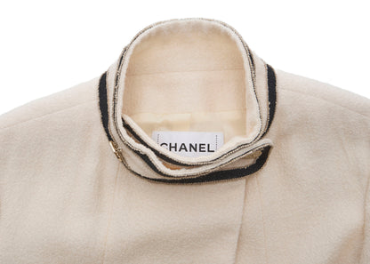 CHANEL Long Coat, Coco Button, Wool Nylon Silk Blend, Ivory, Gold-Tone Hardware, Pre-Owned - Vintage La Charme