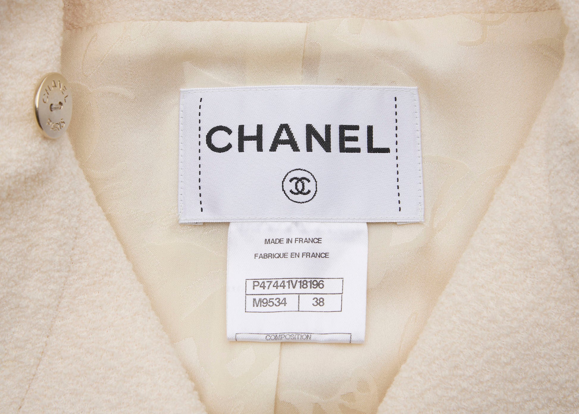 CHANEL Long Coat, Coco Button, Wool Nylon Silk Blend, Ivory, Gold-Tone Hardware, Pre-Owned - Vintage La Charme