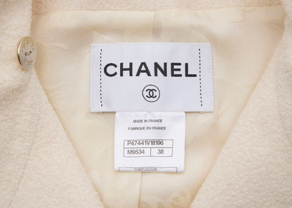 CHANEL Long Coat, Coco Button, Wool Nylon Silk Blend, Ivory, Gold-Tone Hardware, Pre-Owned - Vintage La Charme
